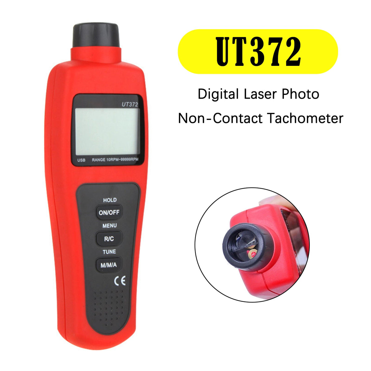 Tachymètre numérique laser sans contact UT372, mesure de vitesse de rotation jusqu'à 99 999 tr/min