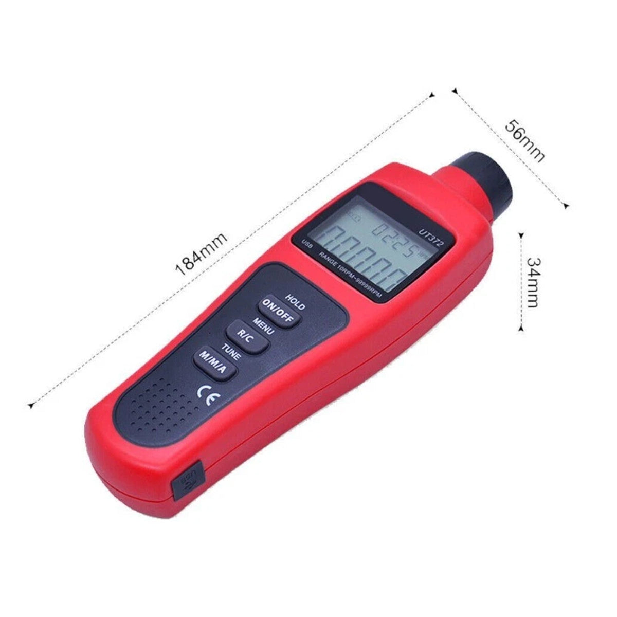 Tachymètre numérique laser sans contact UT372, mesure de vitesse de rotation jusqu'à 99 999 tr/min