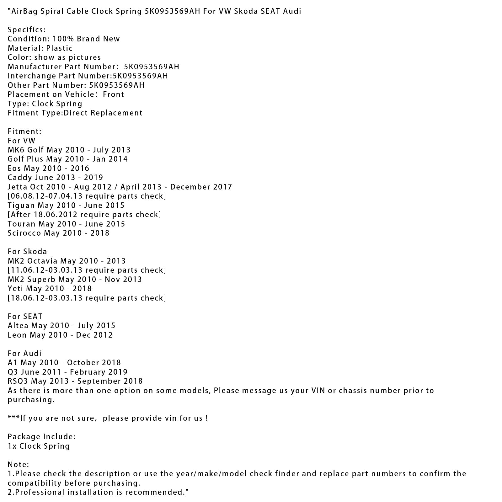Spiralni kabel zračne blazine za Audi RSQ3 2013-2018, pomlad 5K0953569AH