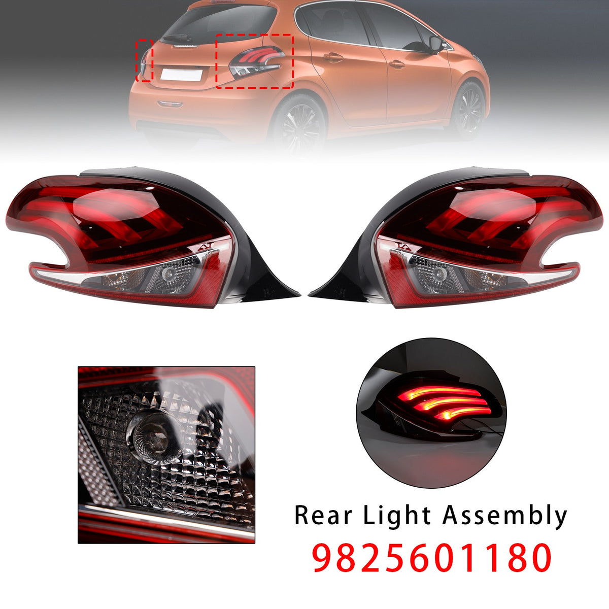 Feux arrière à LED gauche et droit pour Peugeot 208 (modèles restylés, 2015-2019)