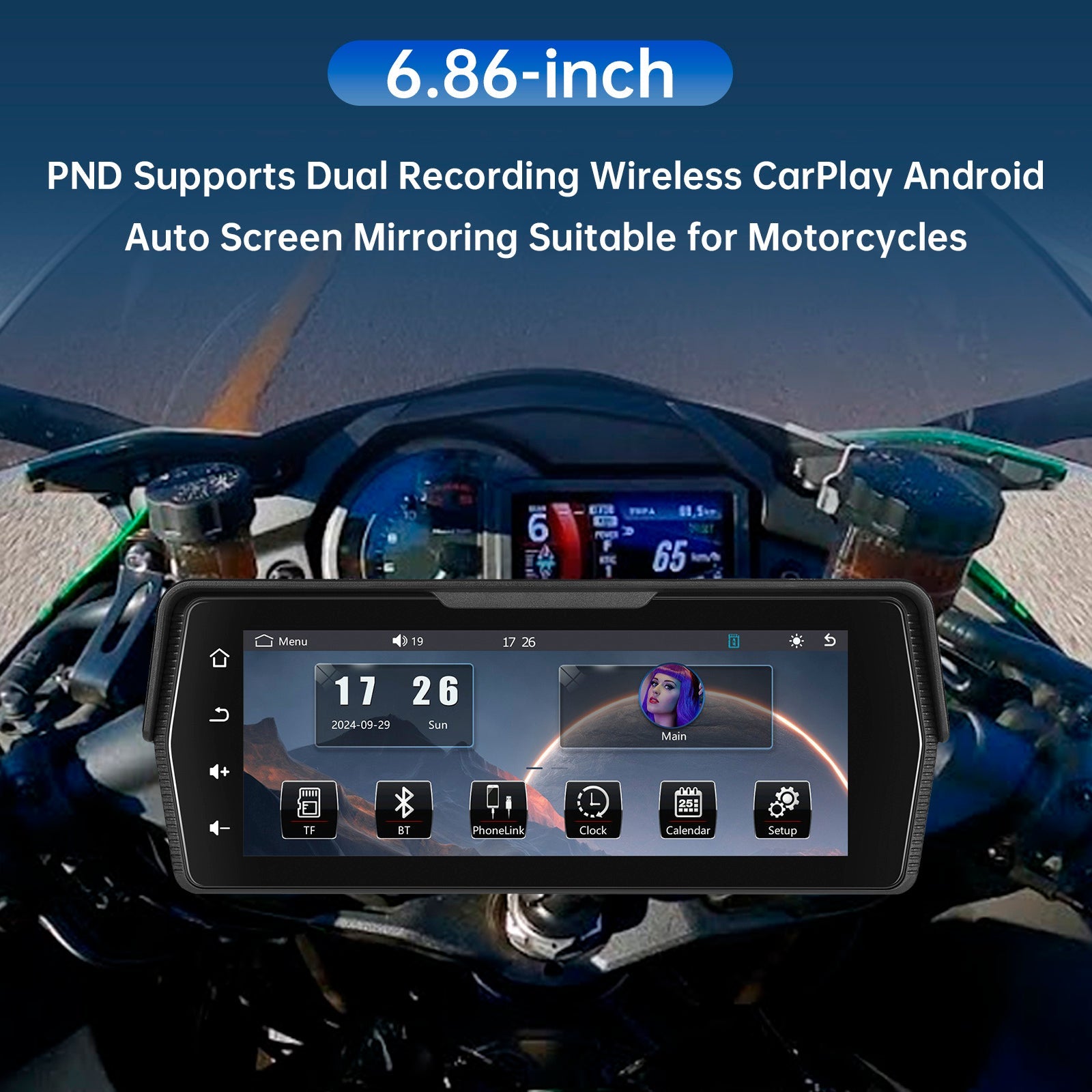 Écran sans fil PND de 6,86 pouces pour motos, compatible avec CarPlay et Android Auto