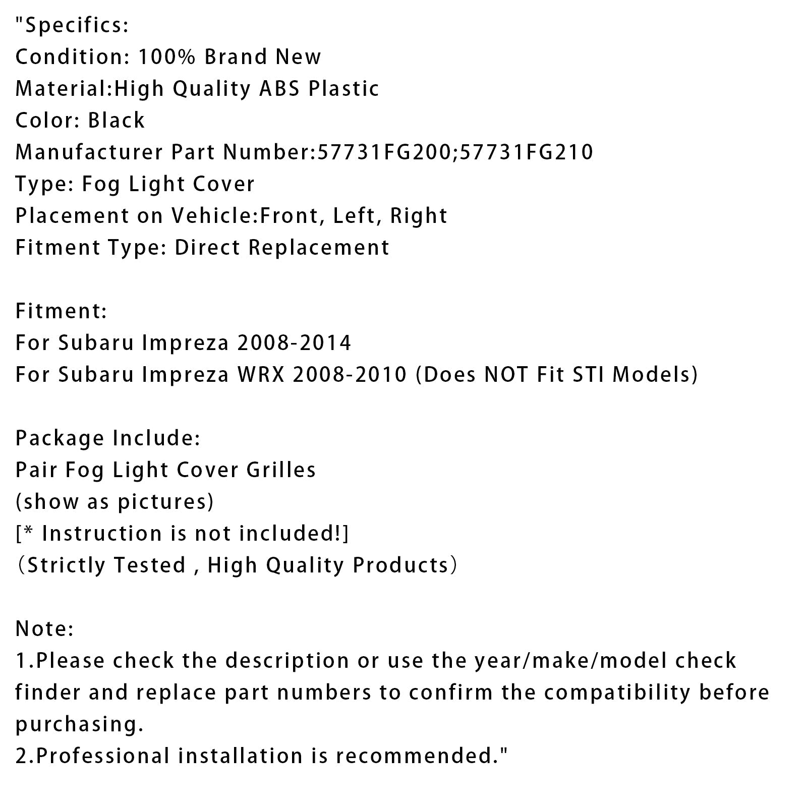 Par de cuadrículas protectoras para luces antiniebla para Subaru Impreza 2008-2014 57731FG200