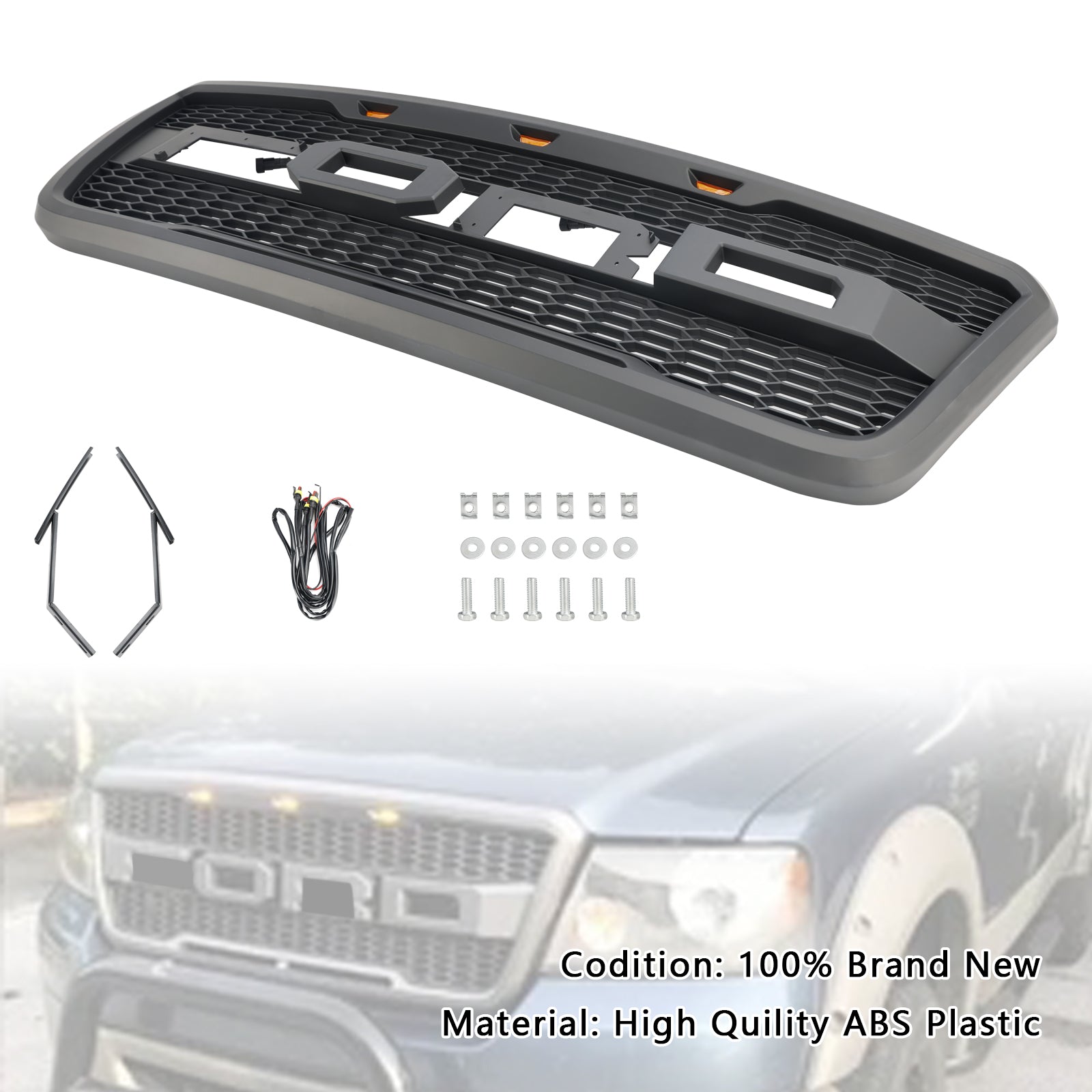 Mrežasta rešetka sprednjega pokrova za Ford F150 Raptor 2004-2008 z LED