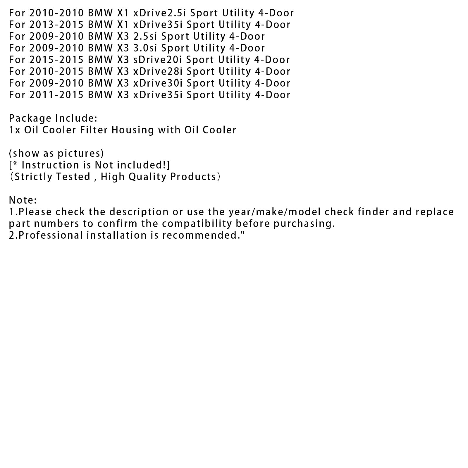 Zespół filtra oleju do chłodnicy'olej silnikowy BMW X1 X Line Sport Utility 4-drzwiowy 2015 11428637812
