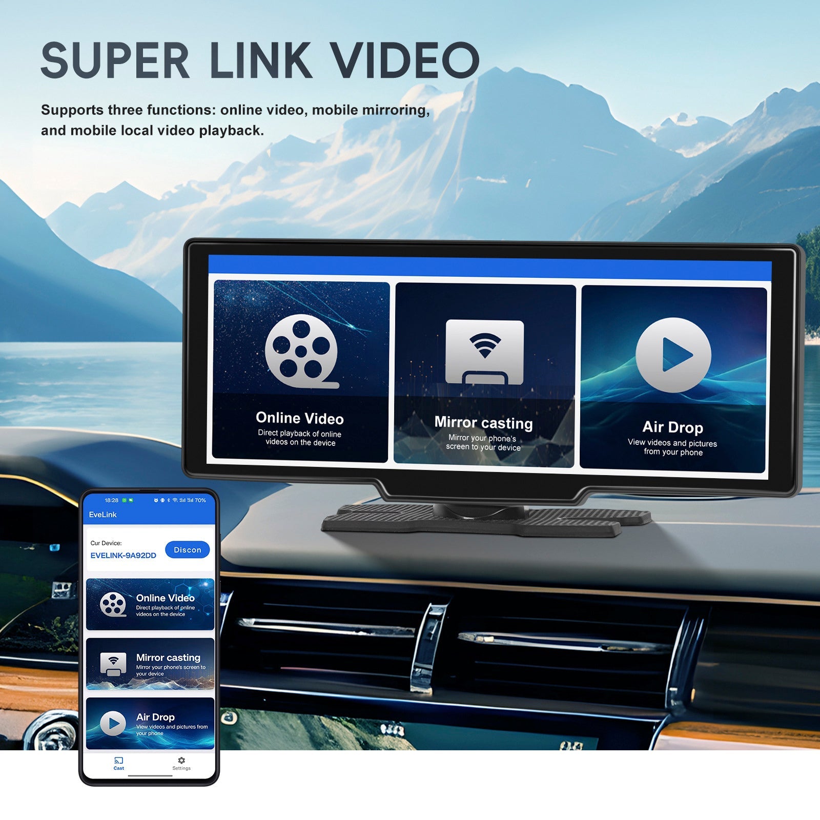Boordnavigatiesysteem met 10,26 inch HD-scherm, CarPlay en 12 inch LED-camera.