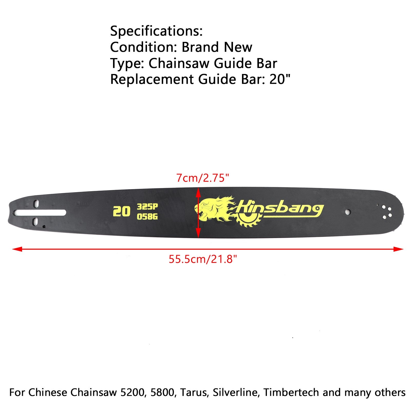 20" Barre Guidage Pour 52Cc 58Cc 62Cc 68Cc 76 Maillons D'Entraînement 0.325"