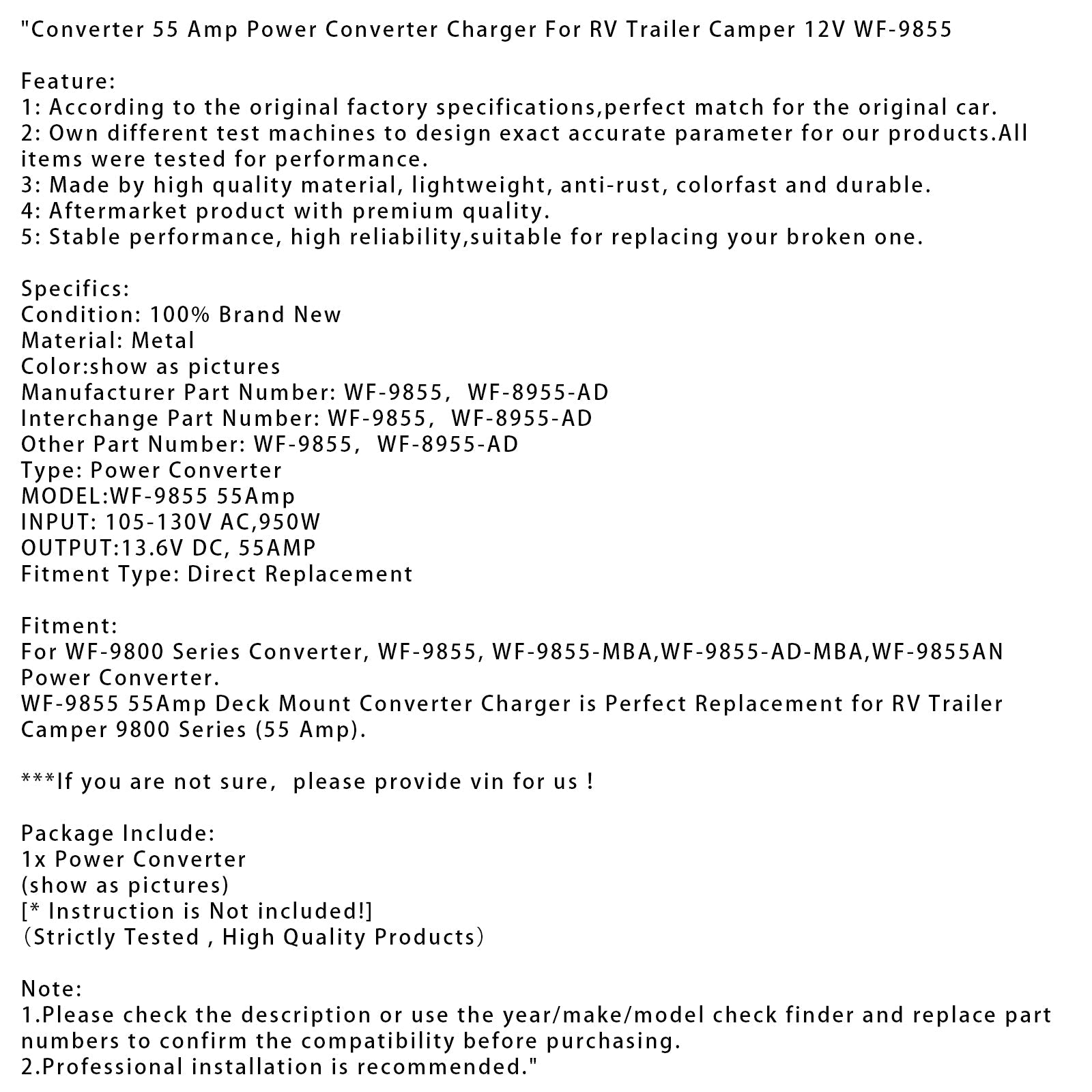 Przetwornica/ładowarka 55A do samochodu kempingowego, przyczepy kempingowej i przyczepy 12 V WF-9855