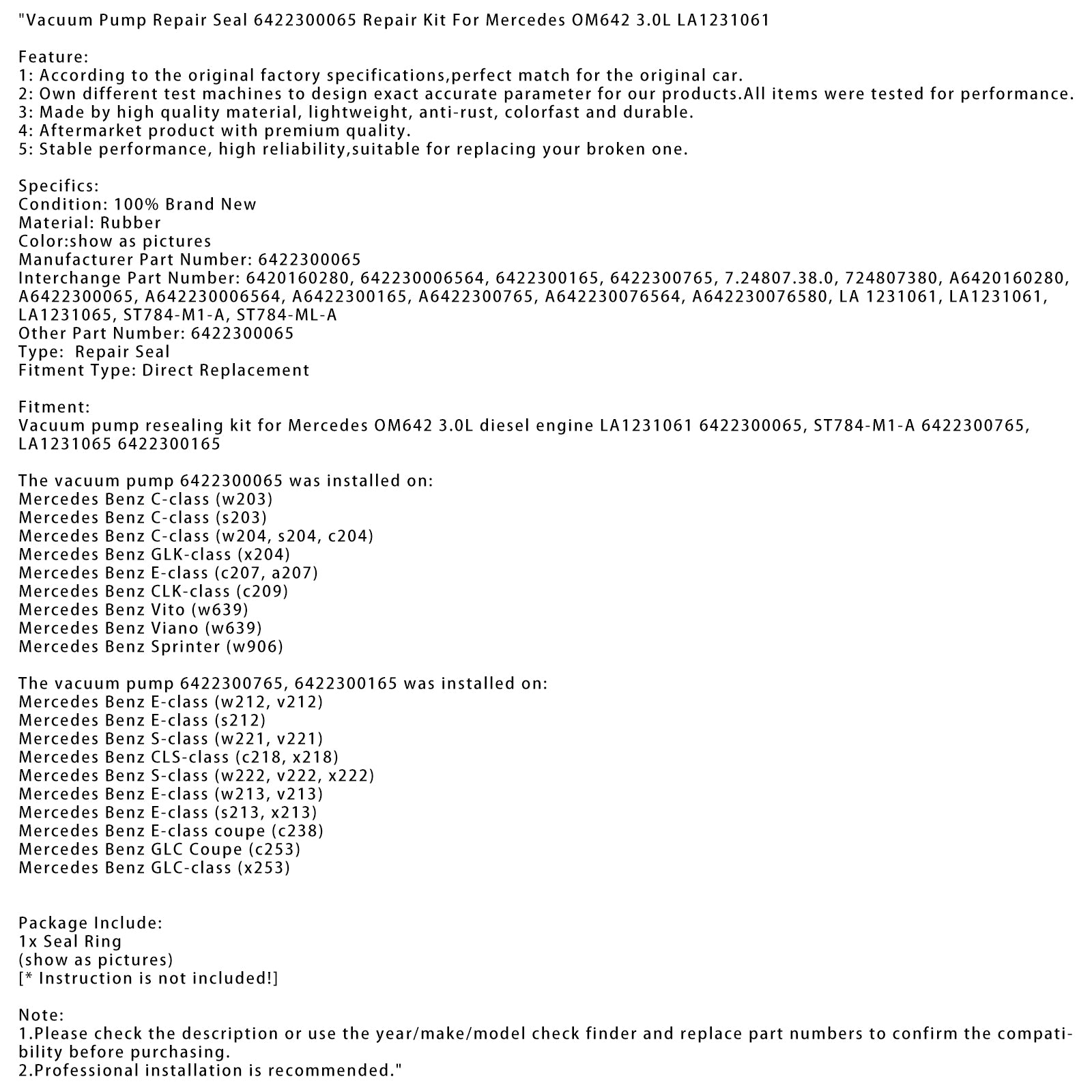 Vacuum Pump Repair Seal 6422300065 Repair Kit Pour Mercedes OM642 3.0L LA1231061
