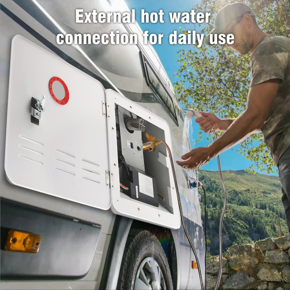 Chauffe-eau sans réservoir pour camping-car au propane 65 000 BTU avec contrôleur et accessoires de douche