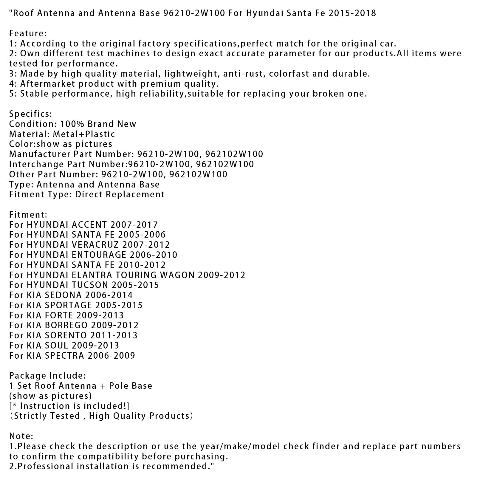Strešna antena in podstavek&antena 96210-2W100 za Hyundai Santa Fe 2015-2018