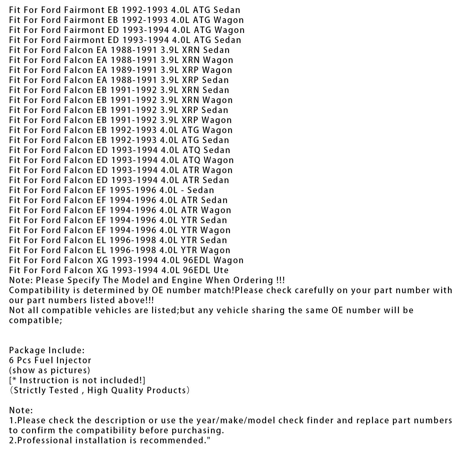 6 injecteurs de carburant pour Holden Commodore VS Statesman Ford Falcon EL 0280150790