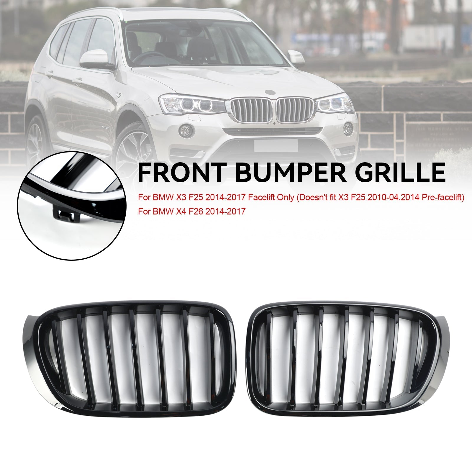 Parrilla de parachoques delantero negro brillante BMW X4 F26 2014-2017 51117338571