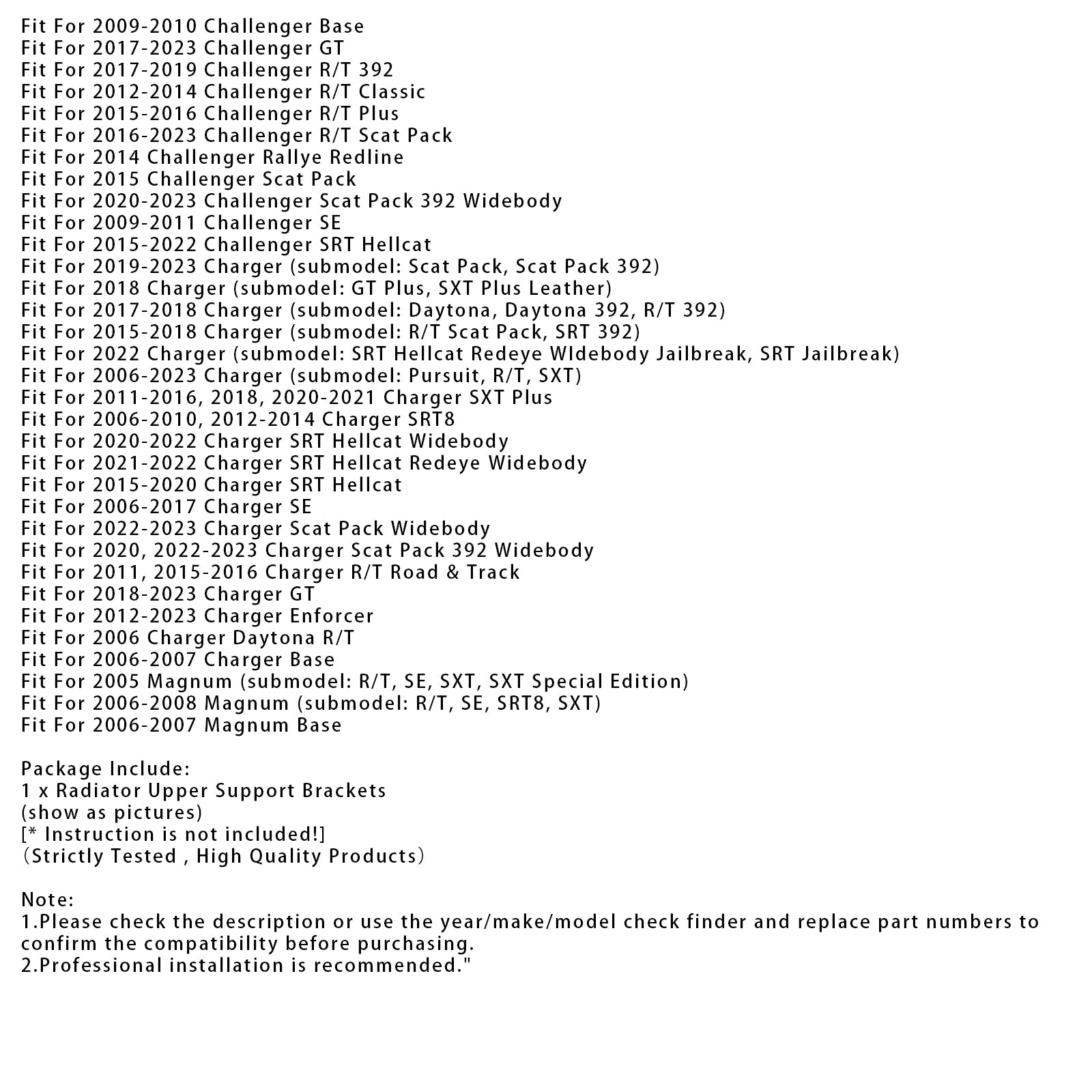 Zgornji nosilci hladilnika za Dodge Challenger Chrysler 04596474AD