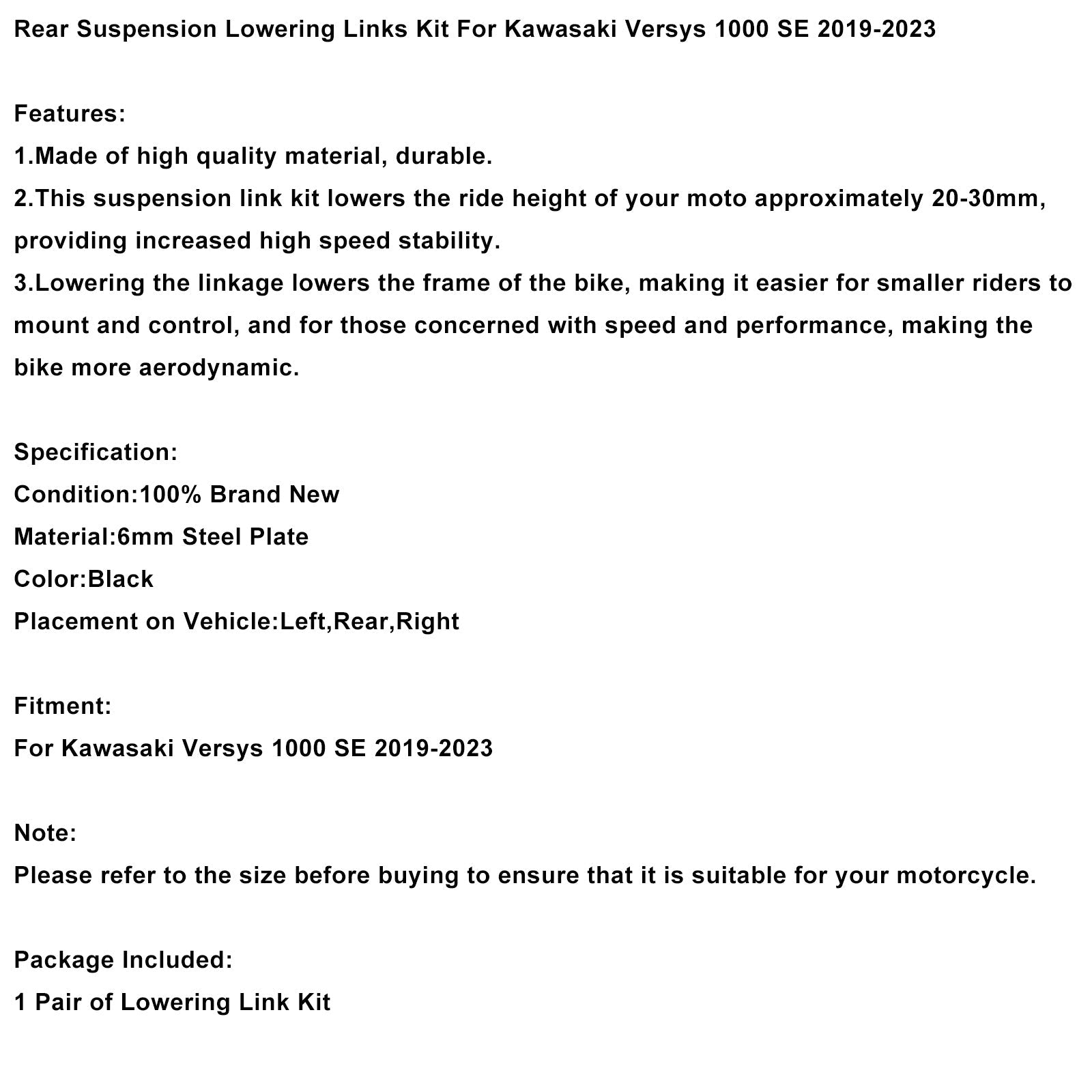 Kit de biellettes d'abaissement de suspension arrière pour Kawasaki Versys 1000 SE (2019-2023)