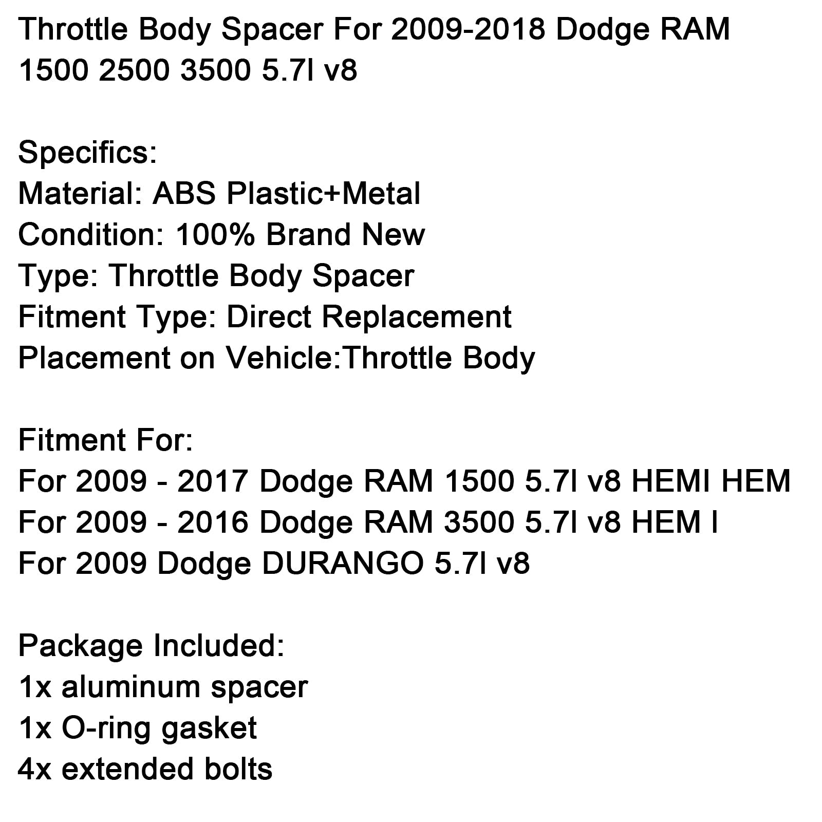 Distančnik ohišja dušilne lopute za Dodge RAM 1500 5.7L V8 2009-2017