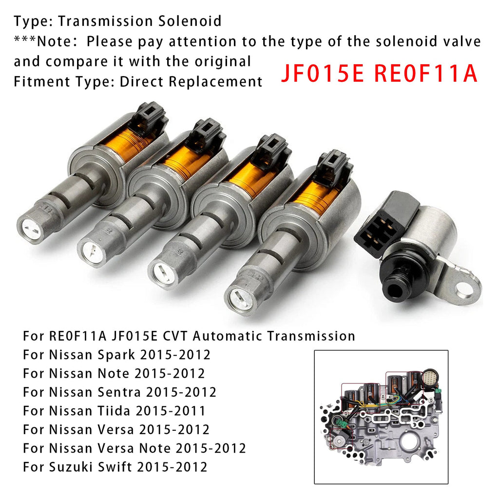 Coolgood18 JF015E RE0F11A CVT Transmission Solenoid Kit – 5-Piece For Nissan Note, Tiida, Versa 2012-2015