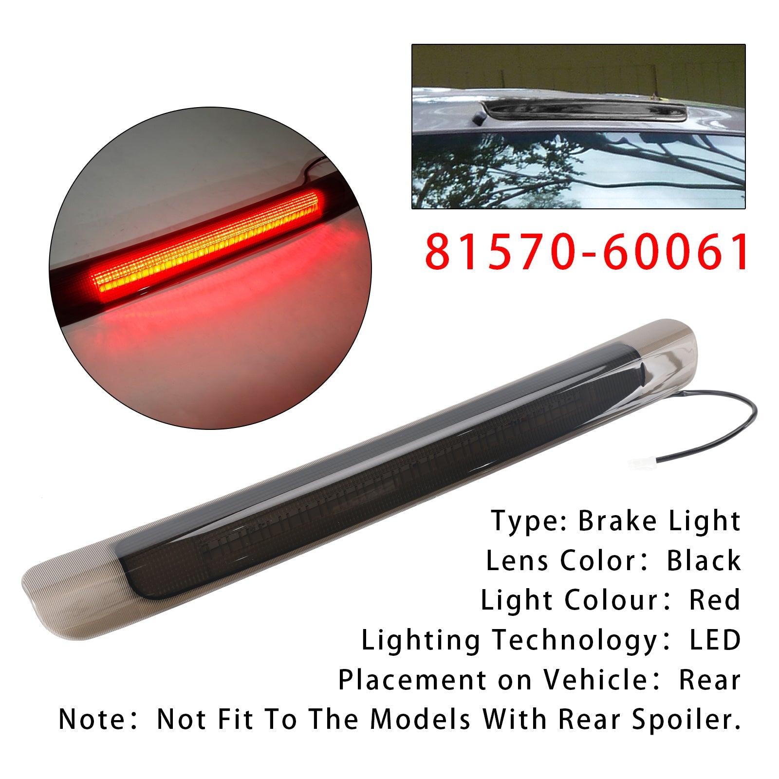 Musta LED-takavalo (kolmas jarruvalo) Toyota Land Cruiser LX470:lle (1998-2007)