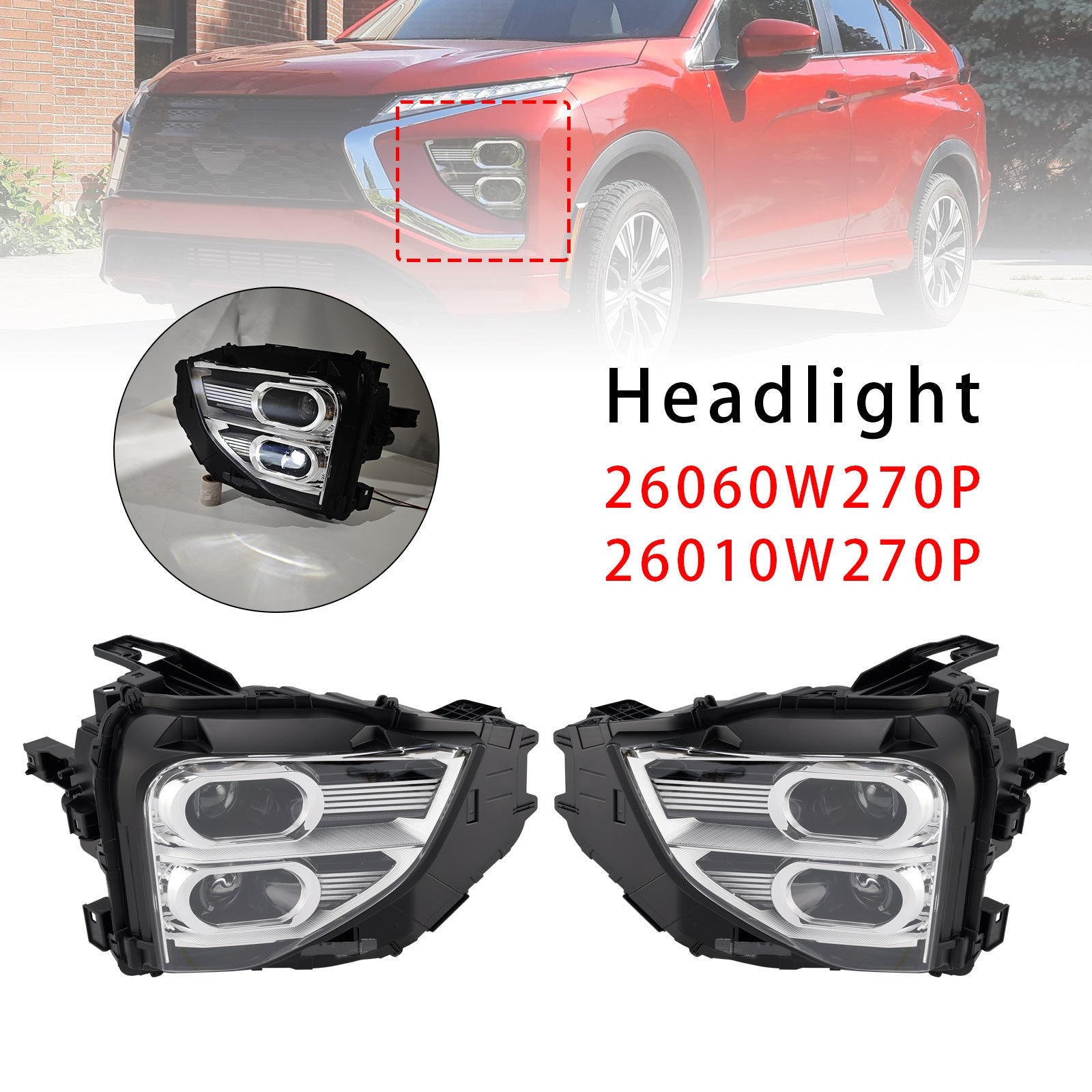 Phares avant gauche et droit à LED pour Mitsubishi Eclipse Cross (2022-2025)