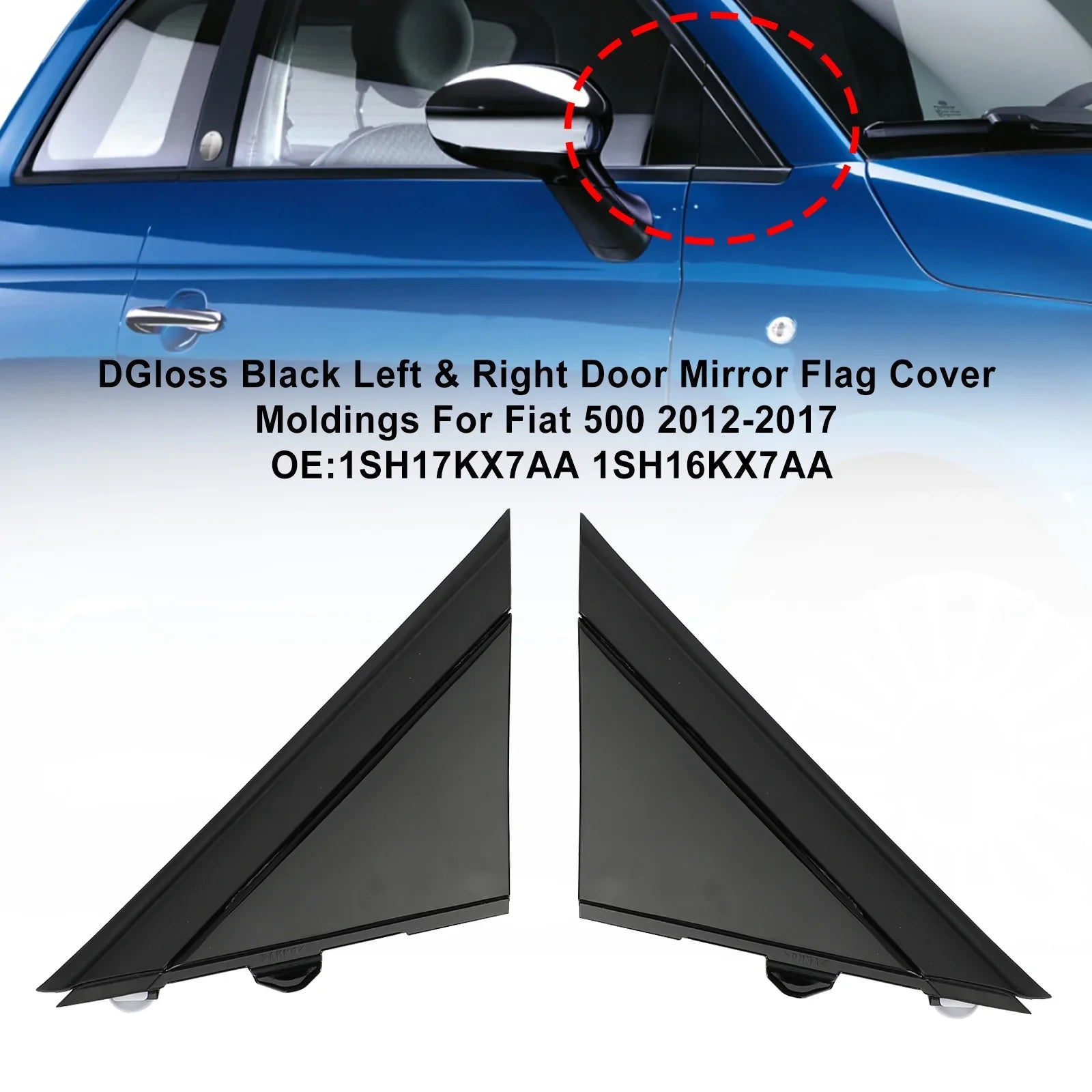 Molduras de cubierta de bandera de espejo de puerta izquierda y derecha negra brillante para Fiat 500 2012-2017 genérico