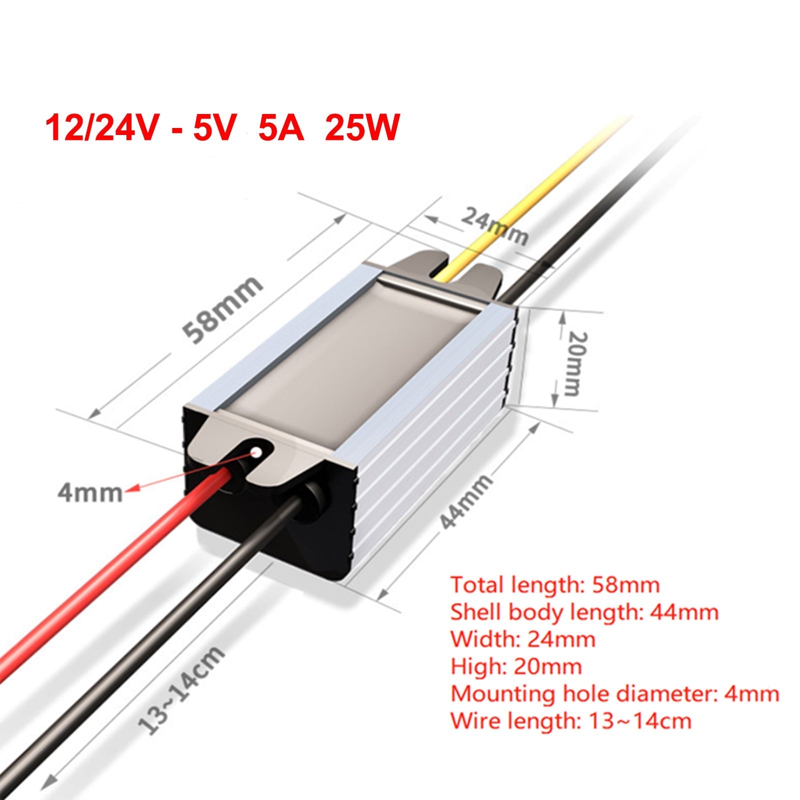 12V/24V à 5V 5A 25W convertisseur étanche abaisseur Volt Module alimentation