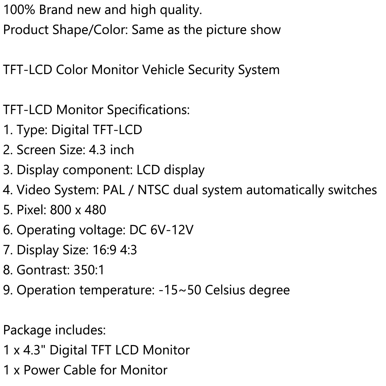 Moniteur de voiture pliable de 4,3 pouces TFT LCD NTSC PAL Aide au stationnement de nuit 4,3 pouces