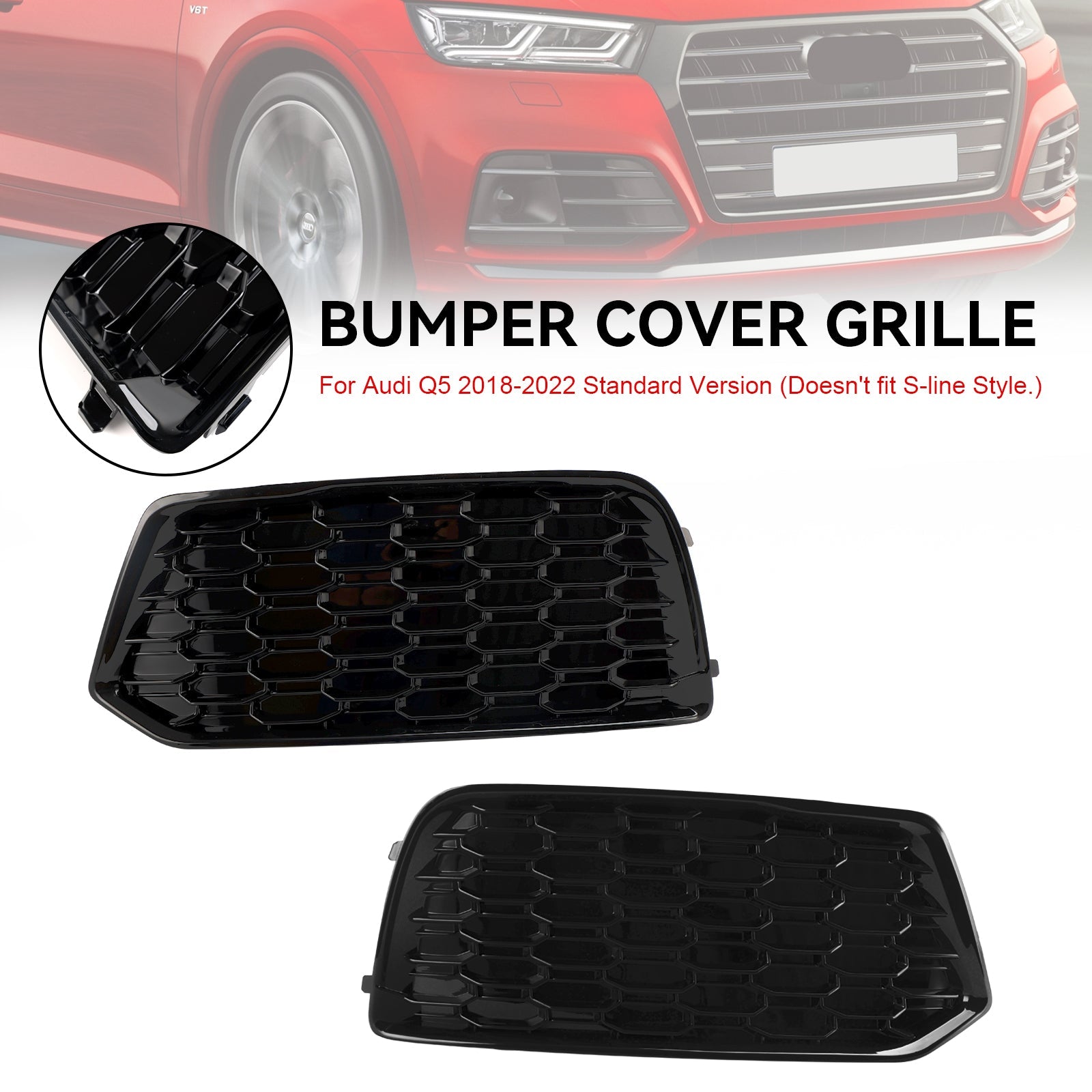 Audi Q5 2018-2022 Mesh 2PCS Couverture de pare-chocs avant Grille Grill Lunette Insert