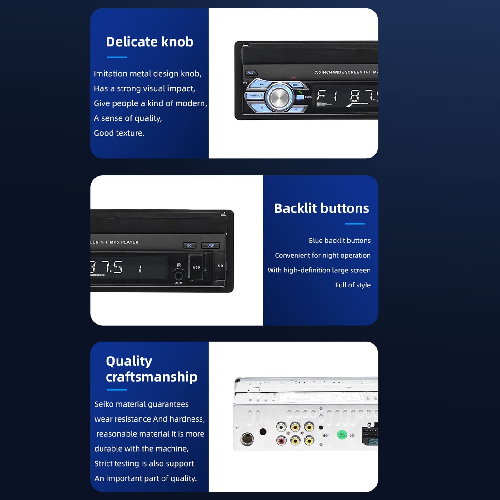 7 "1Din telescopisch touchscreen autoradio stereo mp5-speler BT / USB / AUX met camera