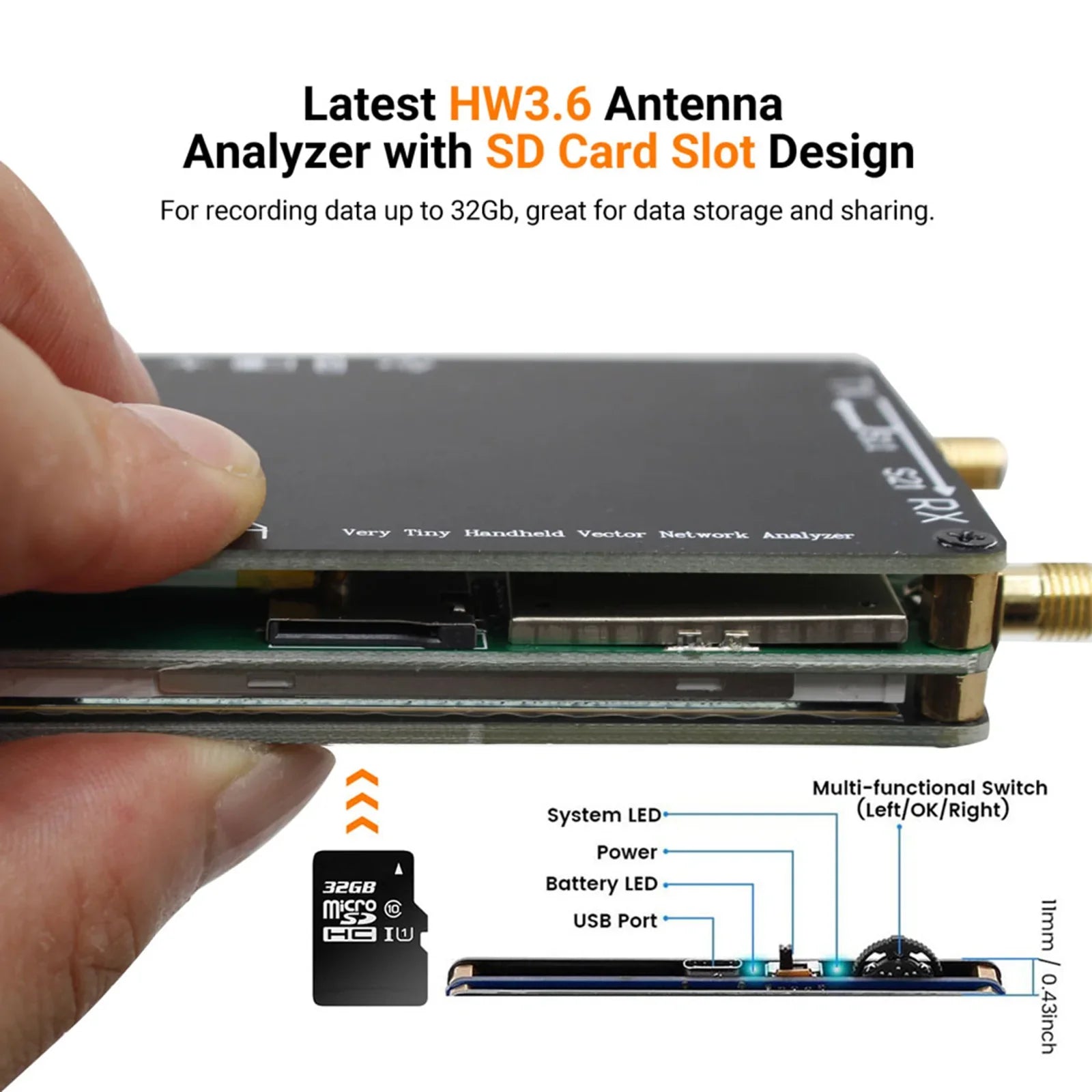 Analyseur 'antenne réseau vectoriel NanoVNA-H Analyseur MF HF VHF UHF avec emplacement pour carte SD