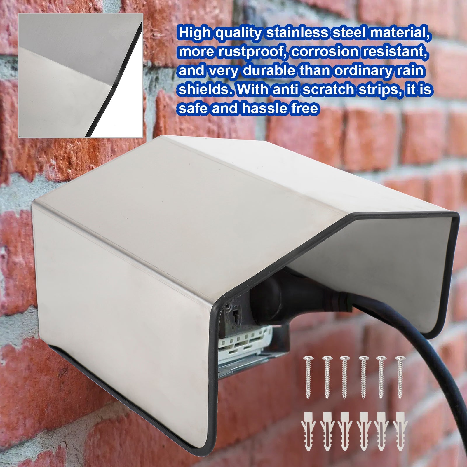 Caja de pared resistente a la intemperie de acero inoxidable, cubierta para lluvia para enchufe de timbre