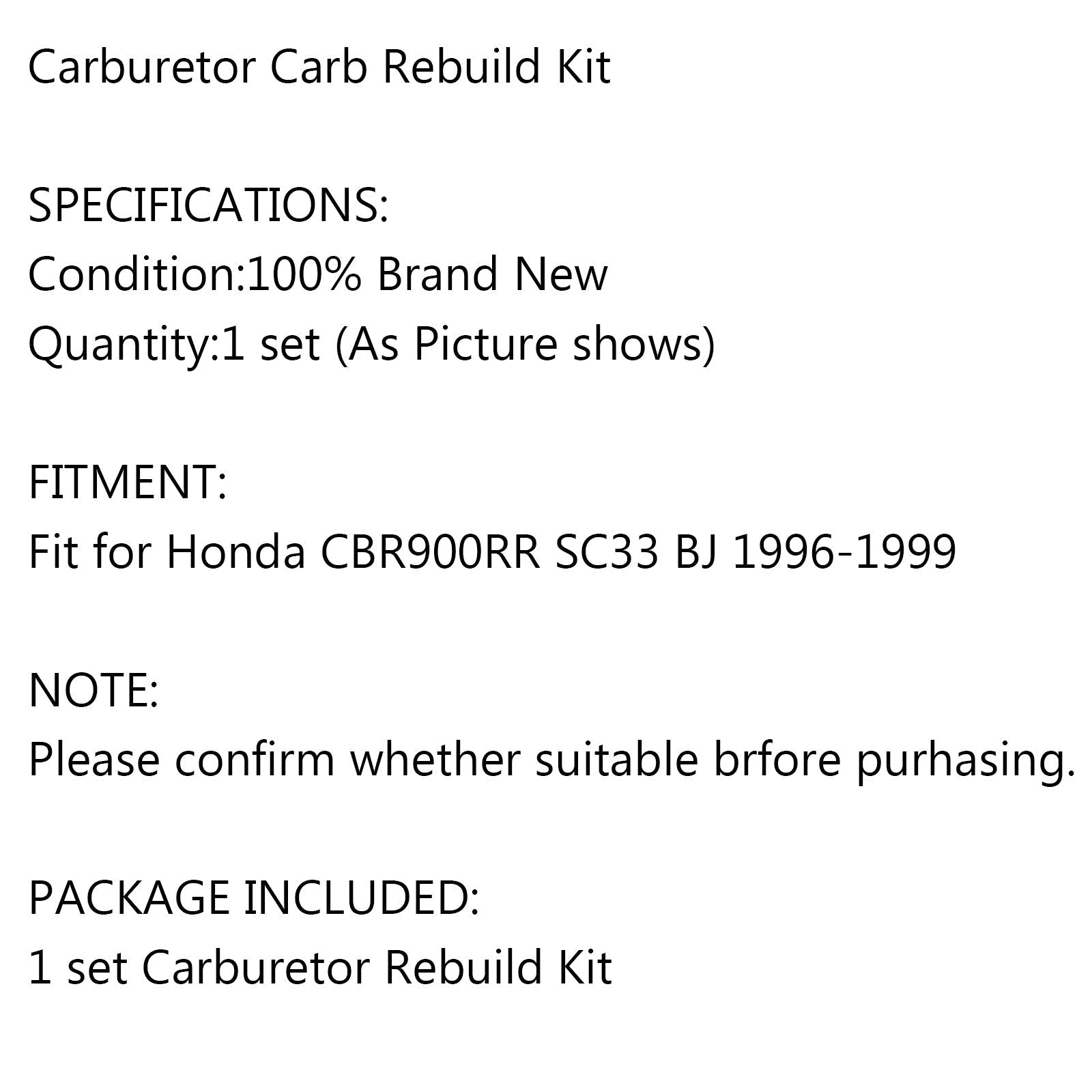 Kit de reconstrucción de reparación de carburador de motocicleta para Honda CBR900RR SC33 BJ 1996-1999 genérico