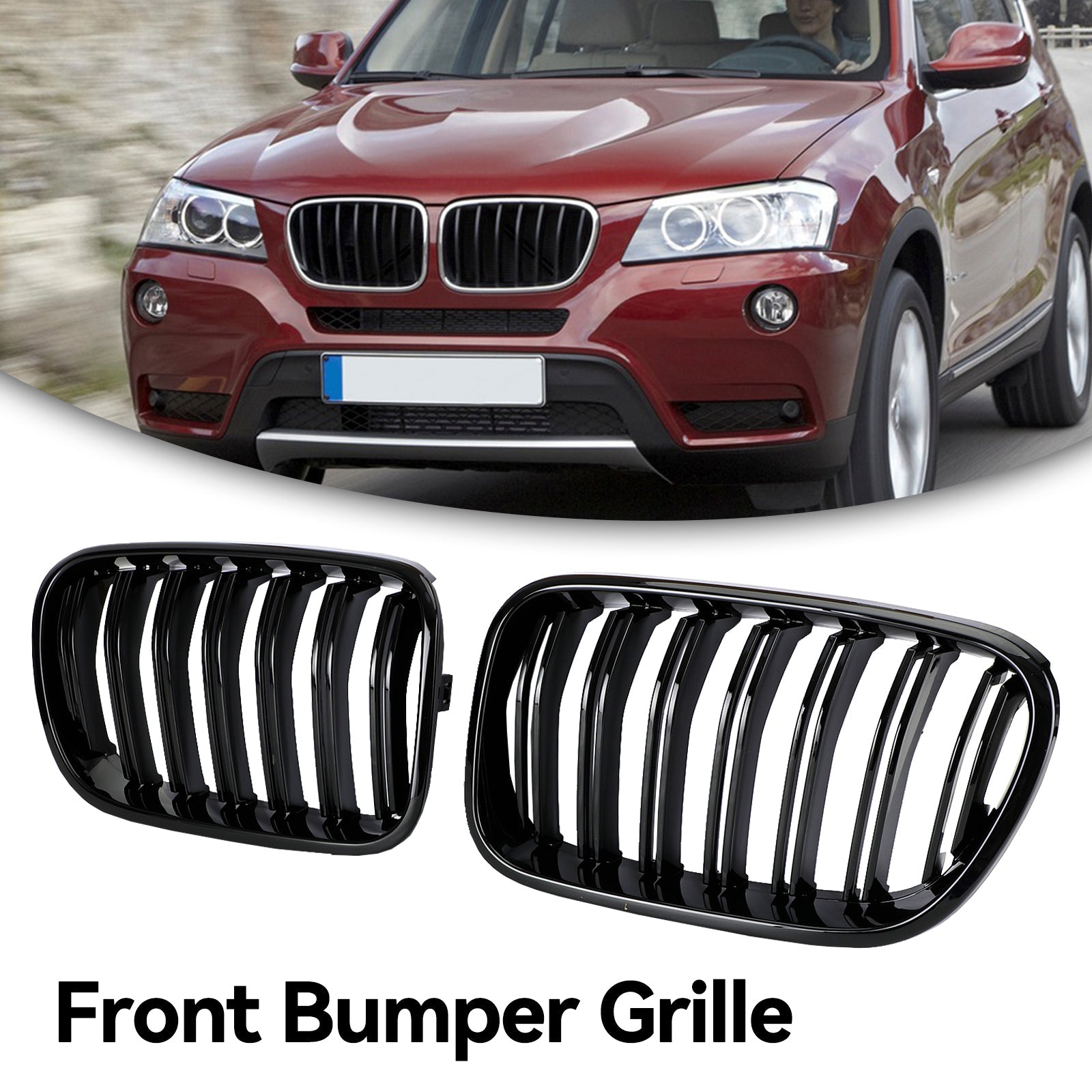 BMW X3 F25 2011-2014 Grille de calandre de pare-chocs avant noir brillant double ligne