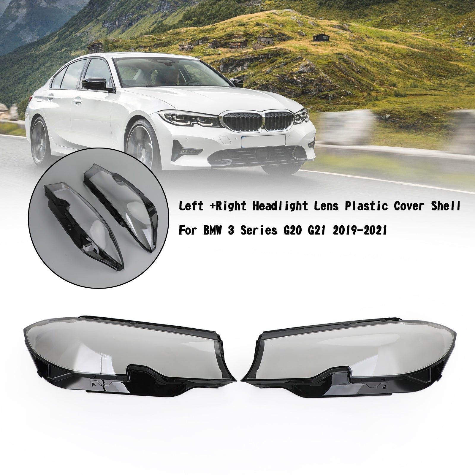 2019-2021 BMW Série 3 G20 G21 Coque de protection en plastique pour lentille de phare gauche + droite générique