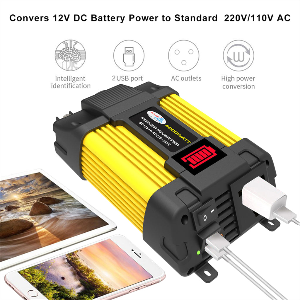 4000 W autotehon puhdas siniaaltoinvertteri LED-näytöllä DC 12V AC 220V invertteri