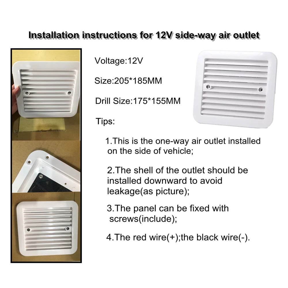 Extractor silencioso de refrigeración de ventilación de remolque de aire lateral de caravana RV de 12V