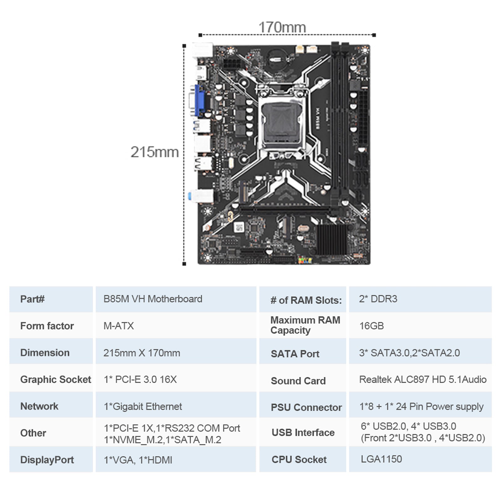 LGA 1150 supporta 2 * DDR3 USB3.0 SATA3 NVME piastra scheda madre PC B85M VH