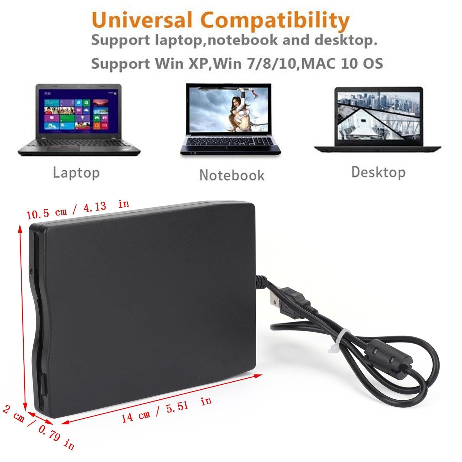 Lecteur de disquette USB portable FDD externe 3,5" 1,44 Mo pour ordinateur portable Win Mac