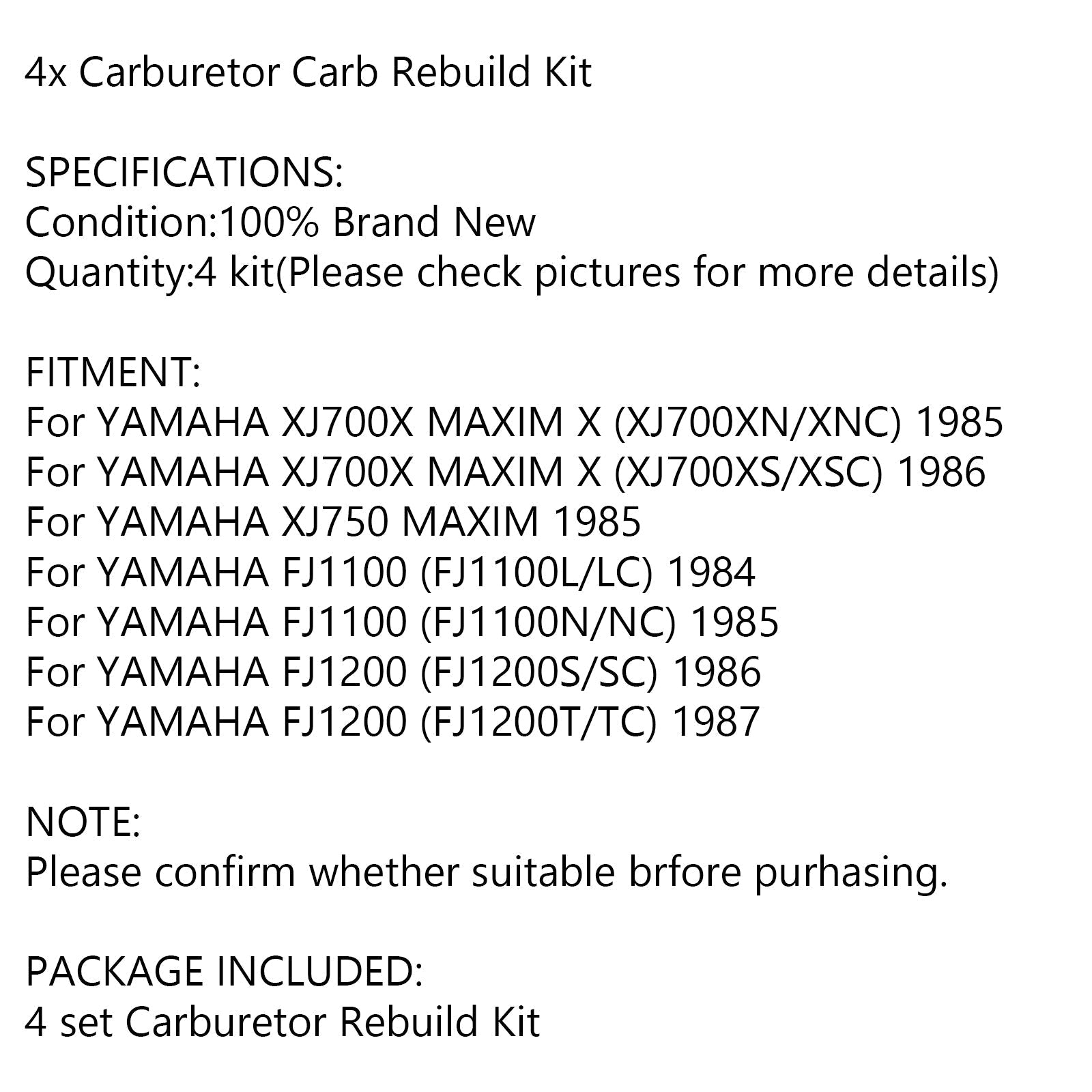 Kit de réparation de carburateur 4 jeux pour Yamaha XJ700 Maxim X 700 XJ750 FJ1100 FJ1200 générique
