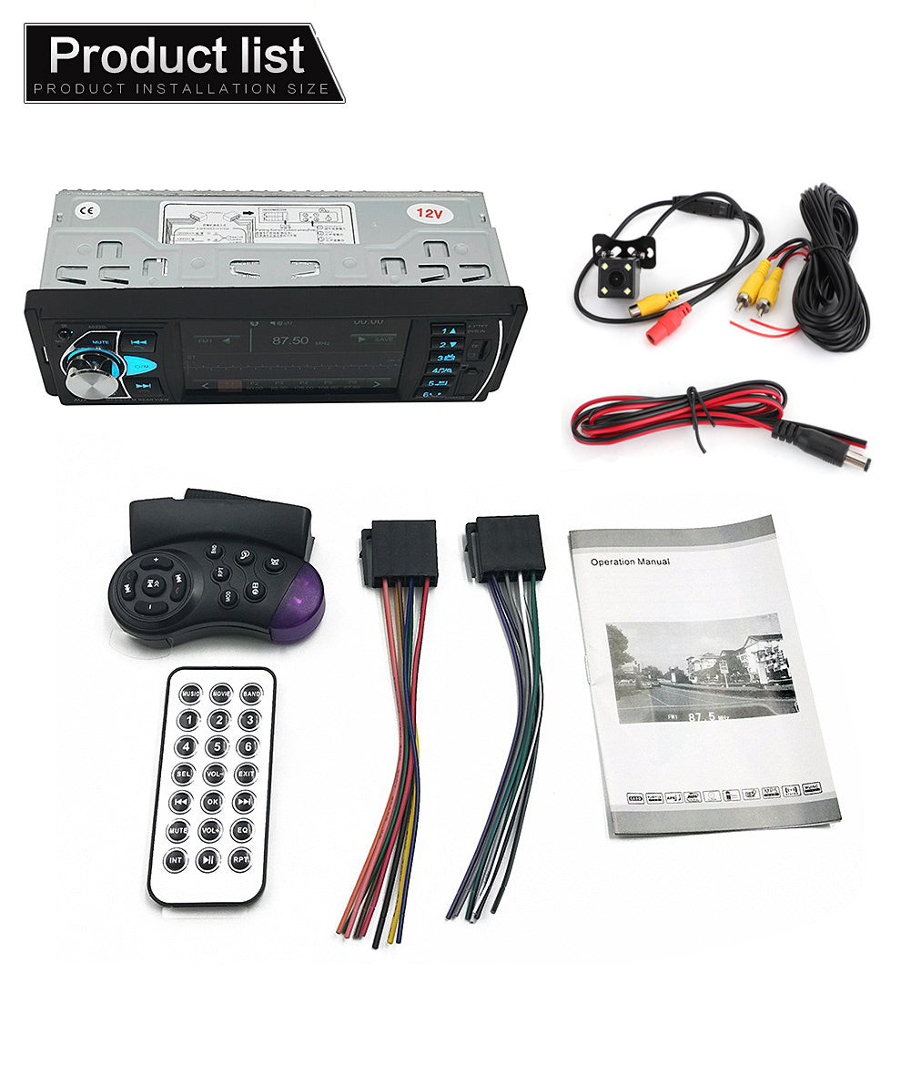 1DIN 4,1 tuuman autoradio Stereo Bluetooth FM USB AUX Audio MP5-soitin + kamera