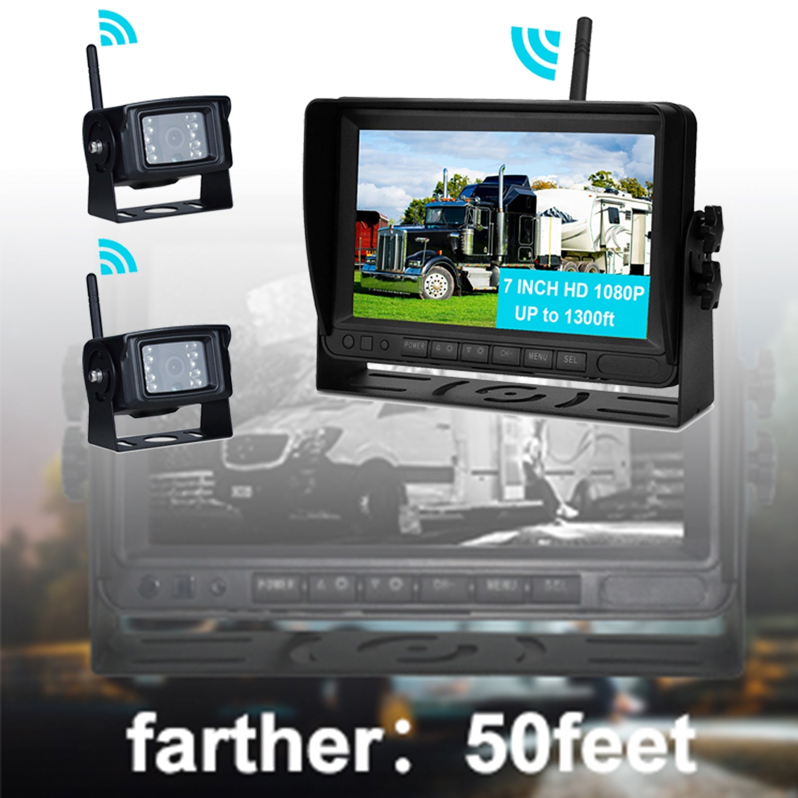 Kit telecamera di backup wireless AHD 1080P 2CH con display da 7 "per rimorchio per camion