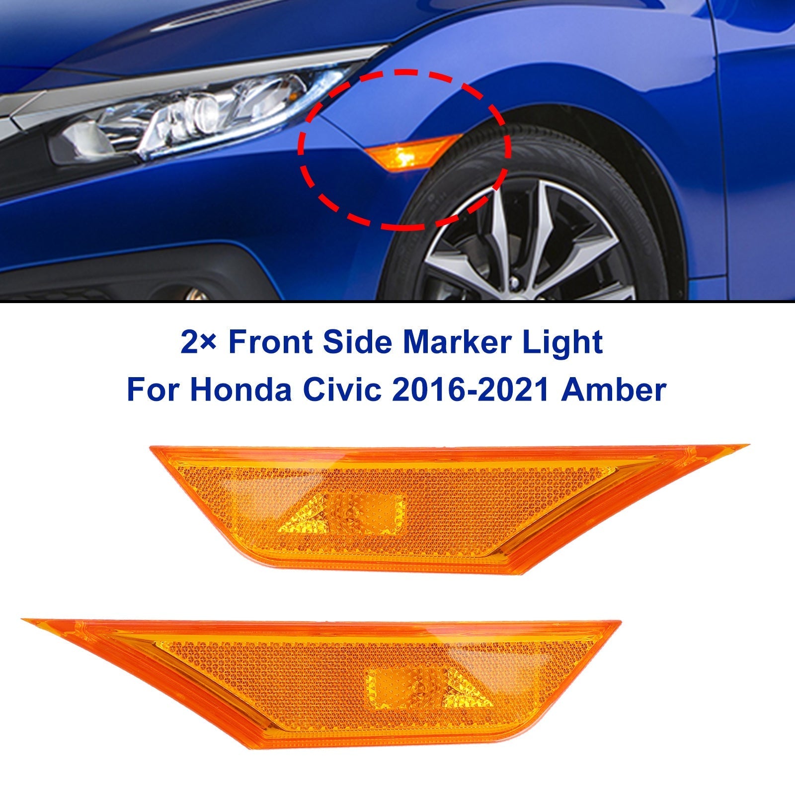 2 feux de position latéraux avant pour Honda Civic 2016-2021 Ambre générique