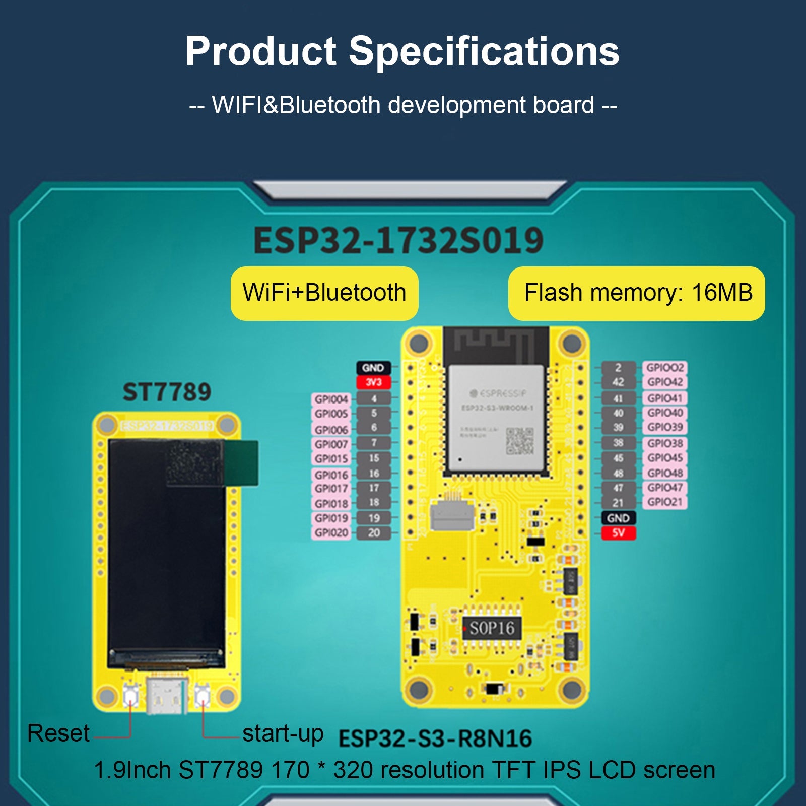 Modulo TFT display ESP32-S3 da 1,9" per scheda di sviluppo schermo Bluetooth WiFi 170*320