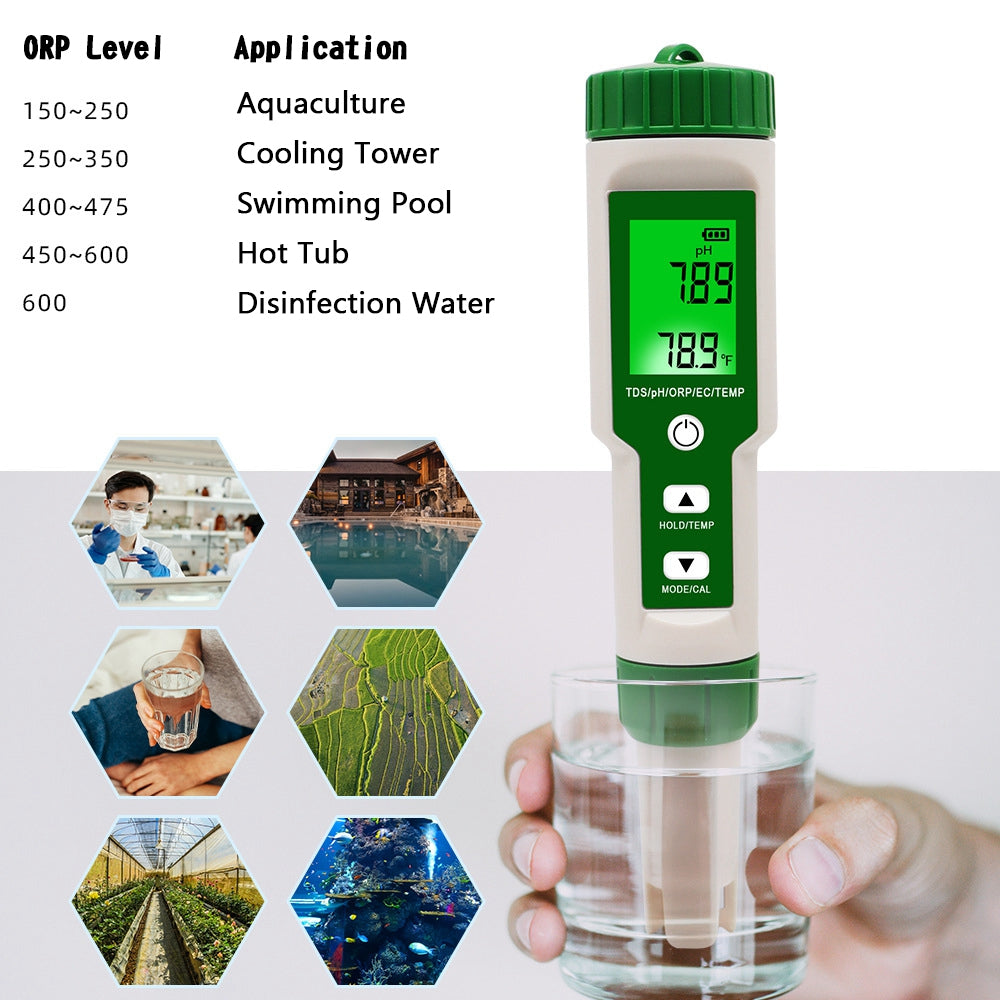 5 in 1 Digital PH TDS EC ORP Temperatura Strumento di test del misuratore di qualità dell'acqua