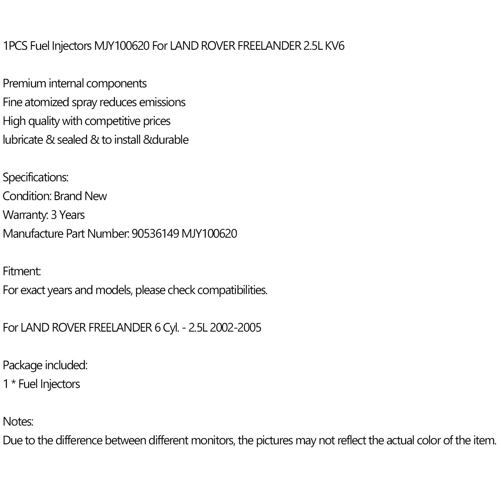 1 pz Iniettori di Carburante MJY100620 Fit LAND ROVER FREELANDER 2.5L KV6 90536149 Generico