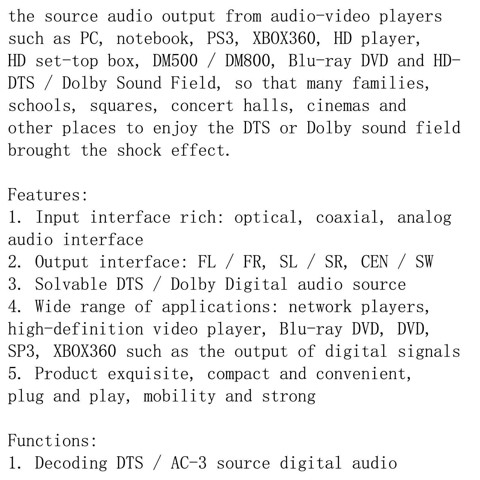 DTS AC3 Converter Source analogiseen digitaaliseen stereoääni dekooderiin 5.1 US Plug