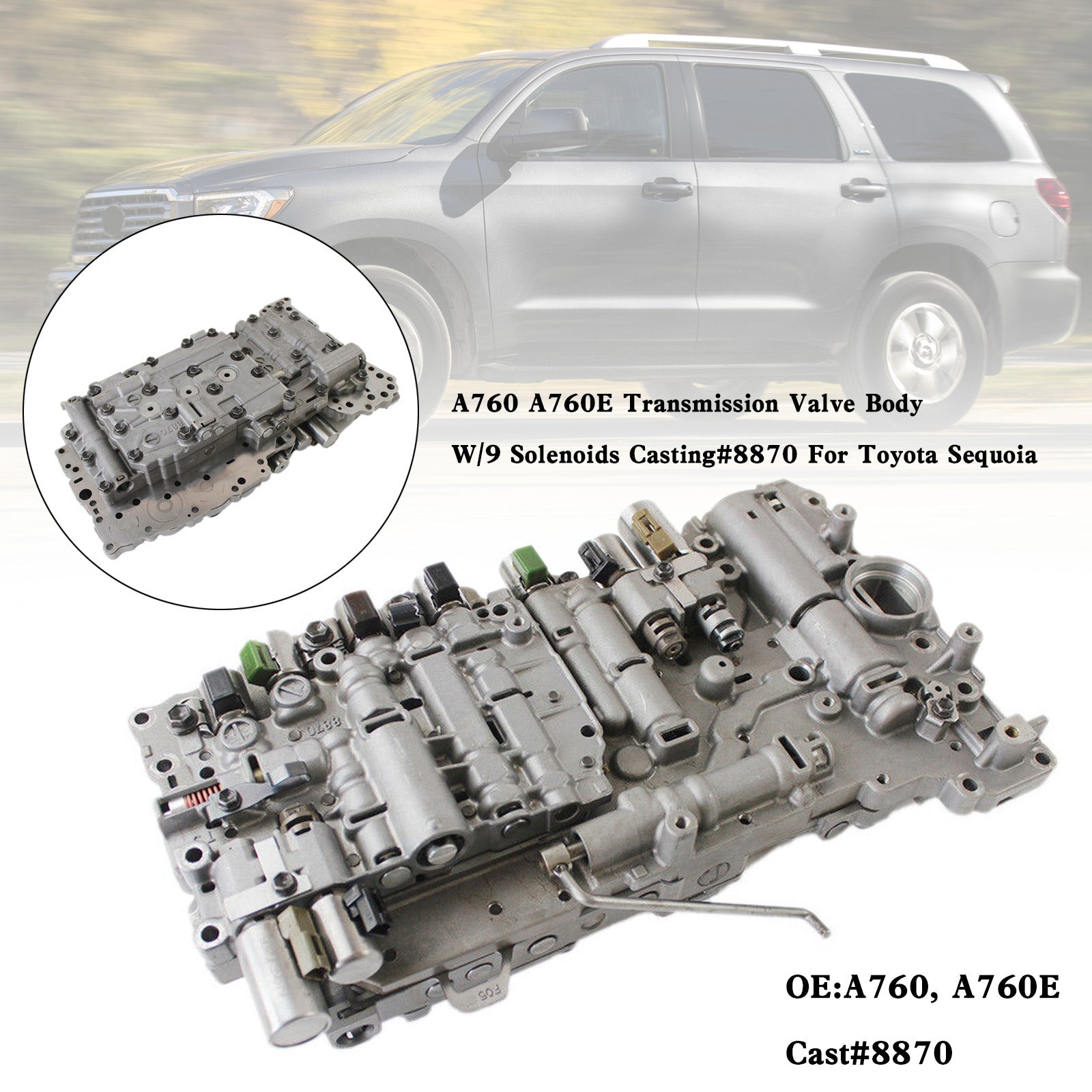 Toyota Sequoia 2009-2012 A760 A760E Cuerpo de válvula de transmisión con 9 solenoides moldeados #8870