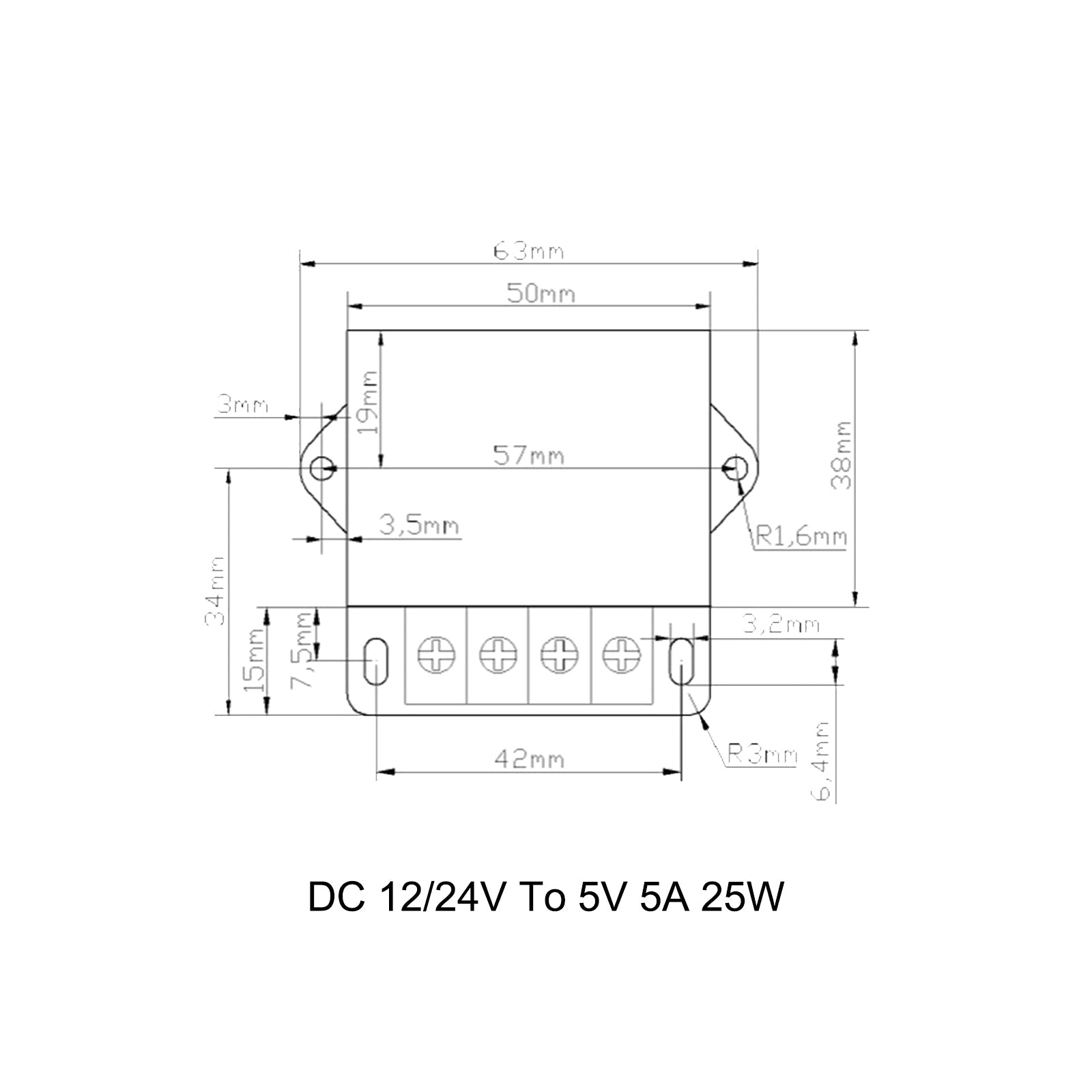 DC 12V/24V à 5V 5A 25W Convertisseur Régulateur Alimentations Transformateur