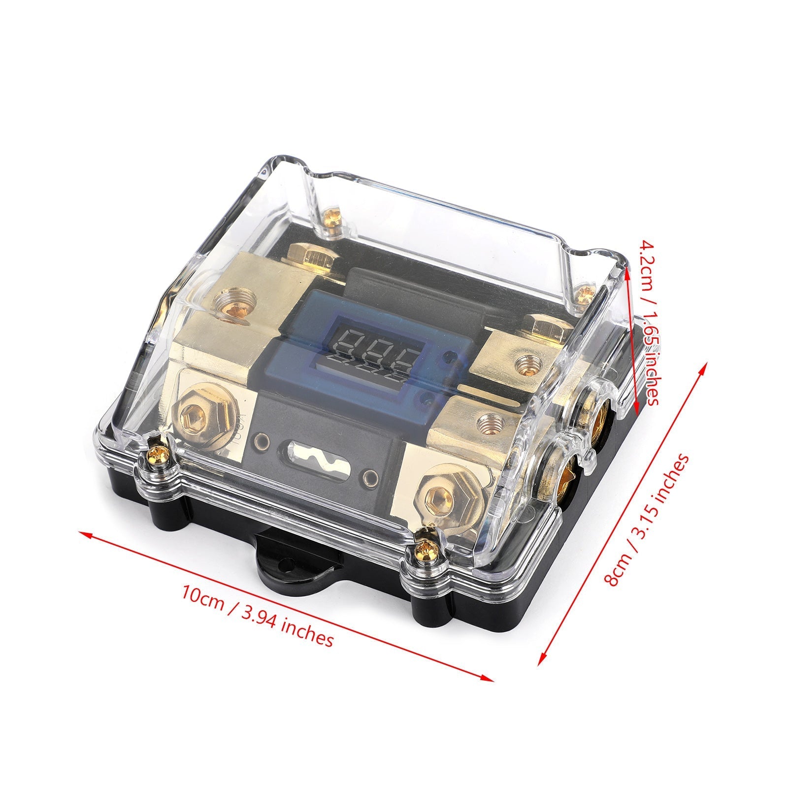 Couvercle transparent Boîtier en plastique Affichage LED 1x0 IN 2x4GA OUT Bloc de distribution Porte-fusible Séparateur Nickelé Résistant à la chaleur pour Car Audio Marine