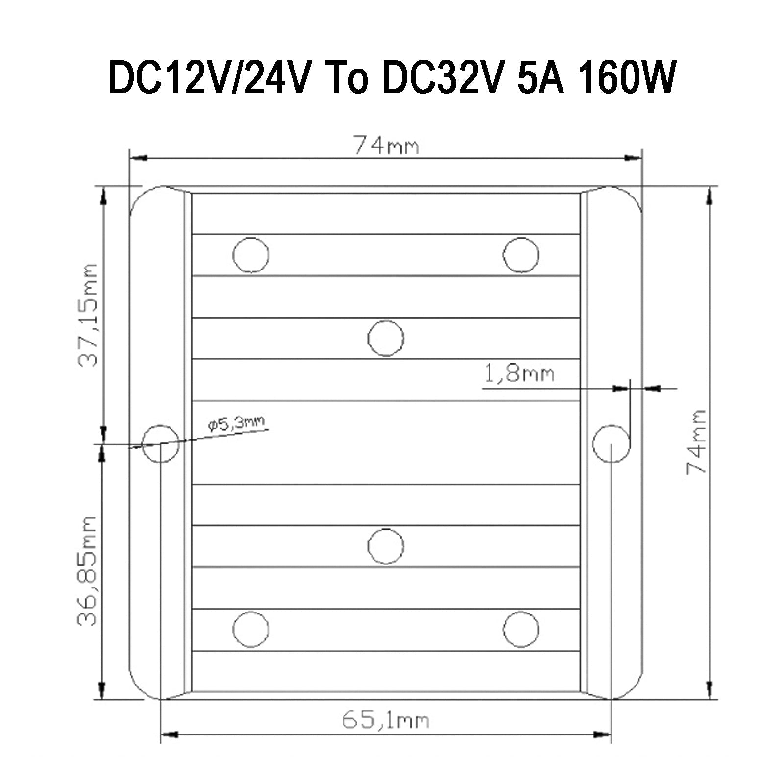 DC-DC 12/24V-32V 5A 160W Regulador convertidor de fuente de alimentación de coche resistente al agua