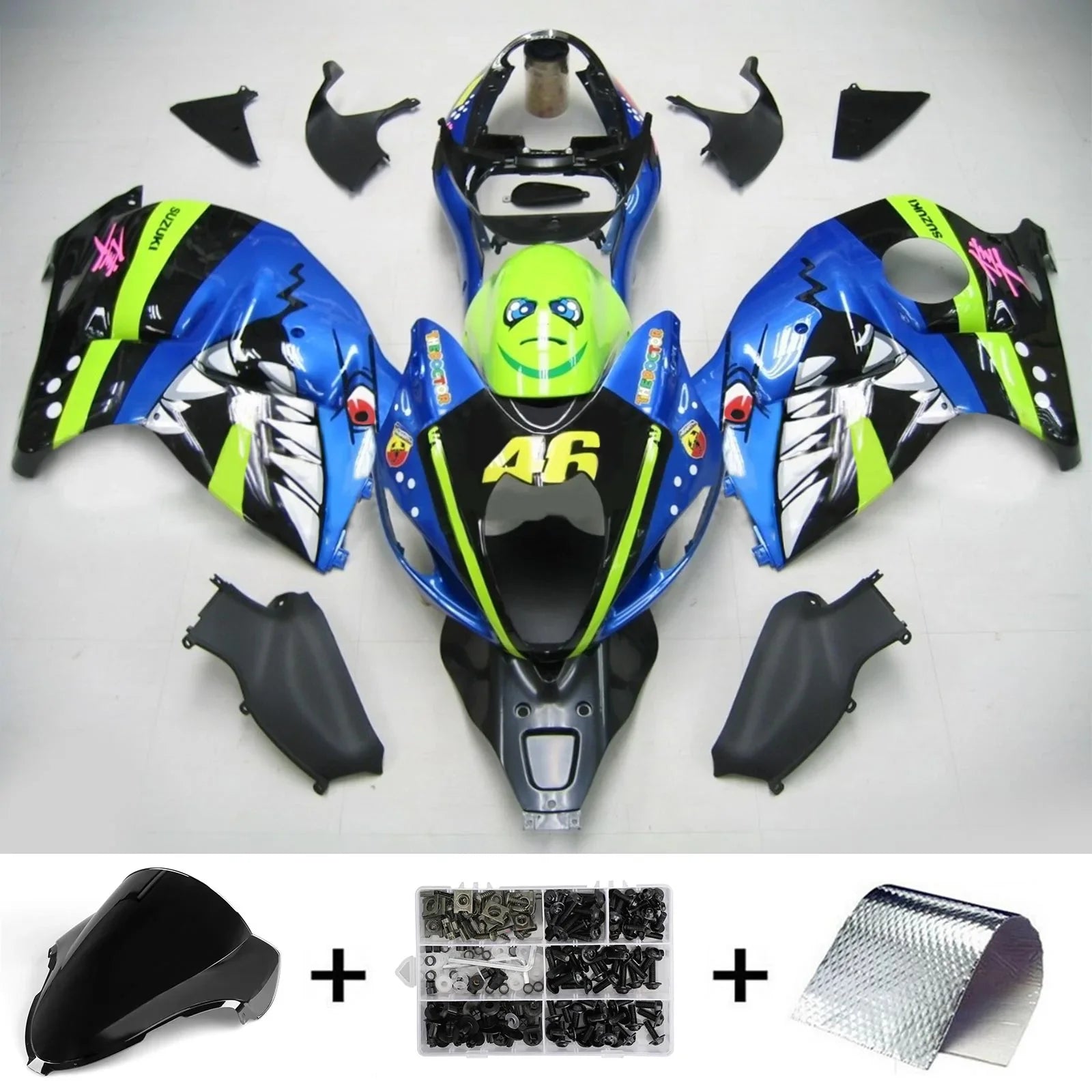 Amotopart Suzuki Hayabusa GSXR1300 1999-2007 Kit Carénage Carrosserie Plastique ABS