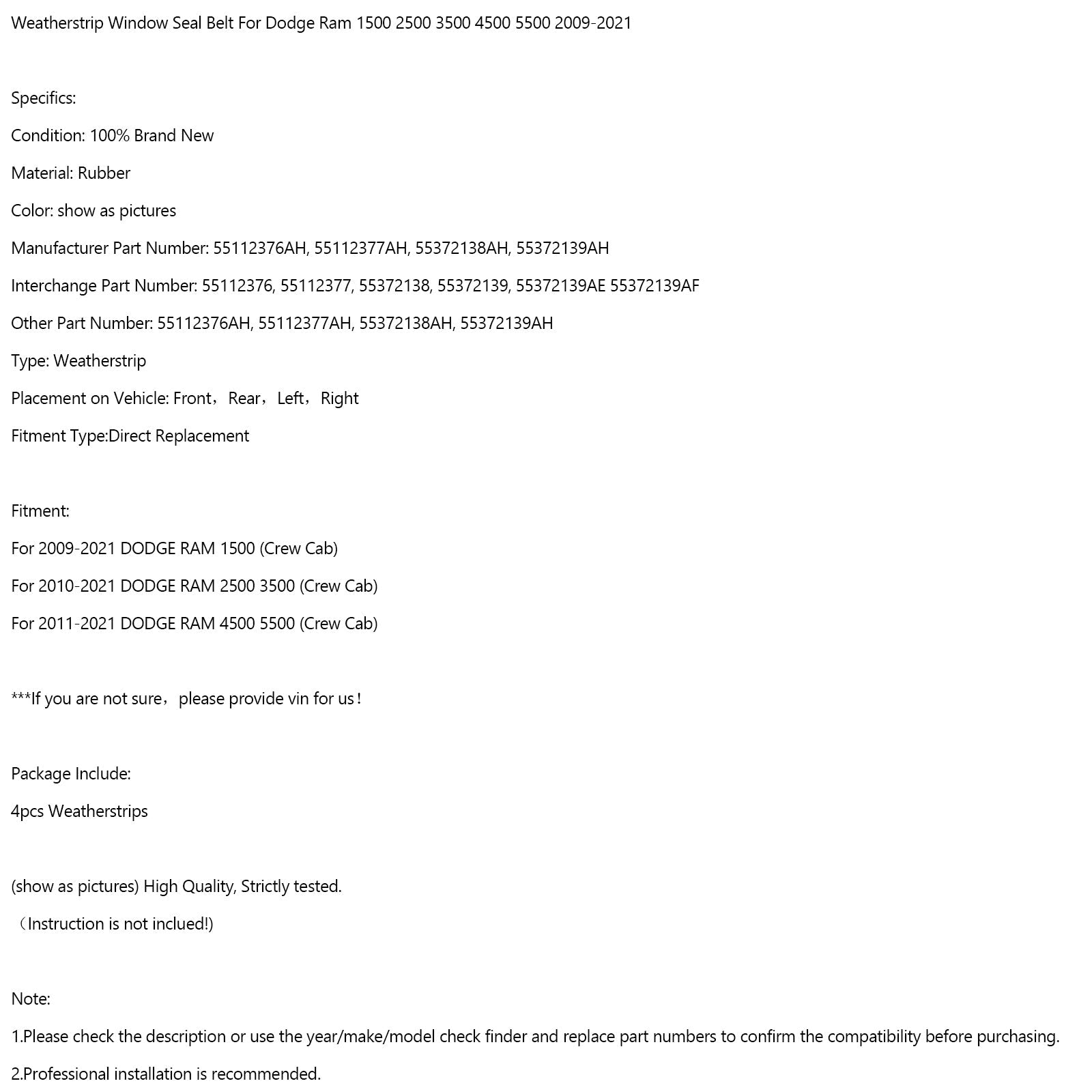 Okenska tesnost za Dodge Ram 1500 2500 3500 4500 5500 2009-2021